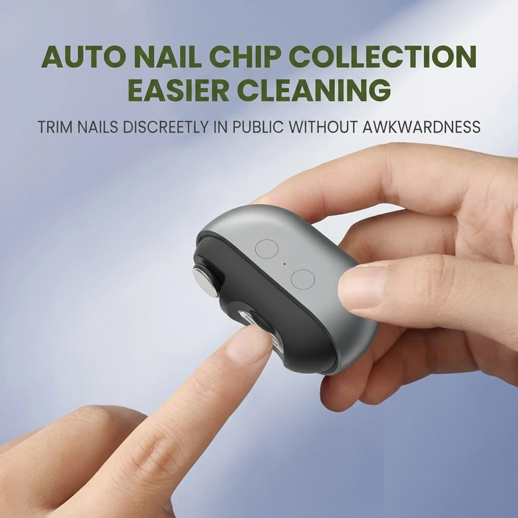 Premieragers.com - Auto Nail Chip Collection Easier Cleaning Mess-free electric nail clipper with built-in debris storage.