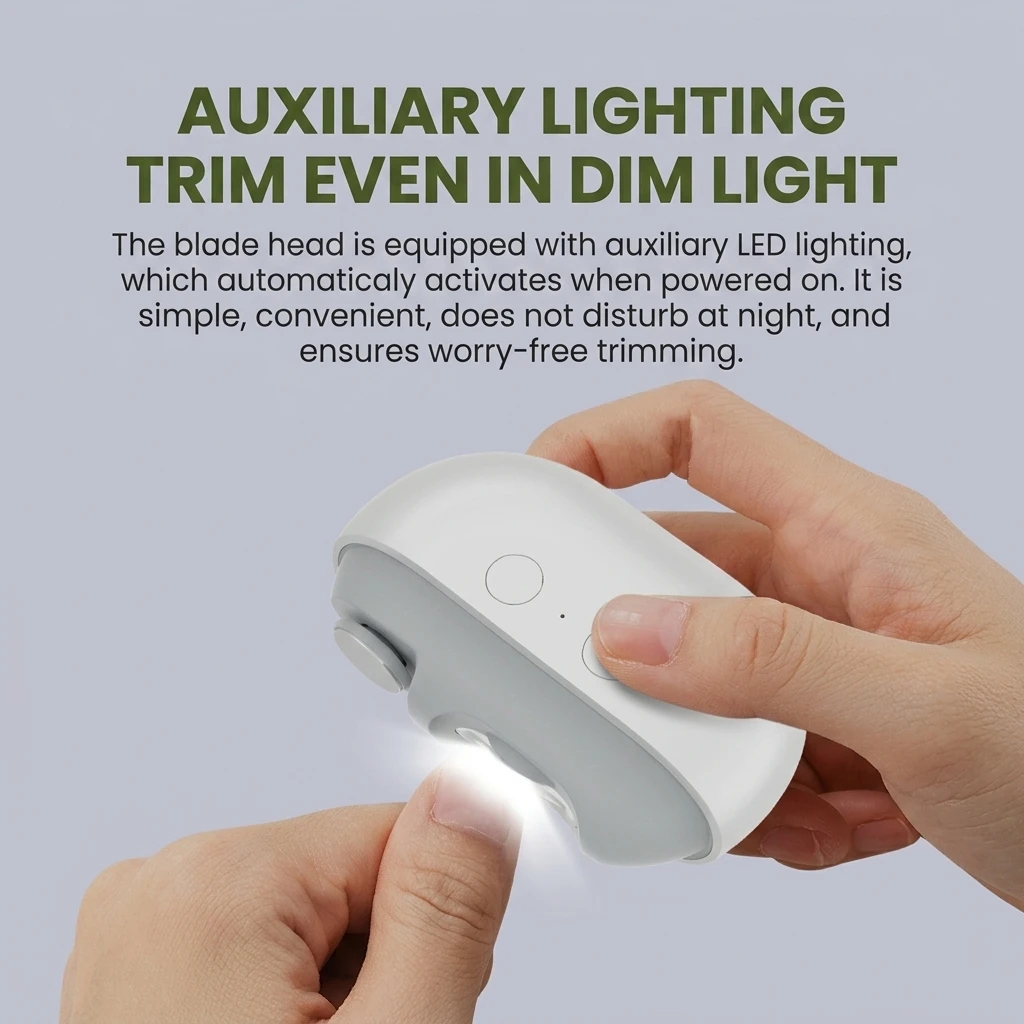 Premieragers.com - Electric nail clipper with built-in LED light for safe trimming.