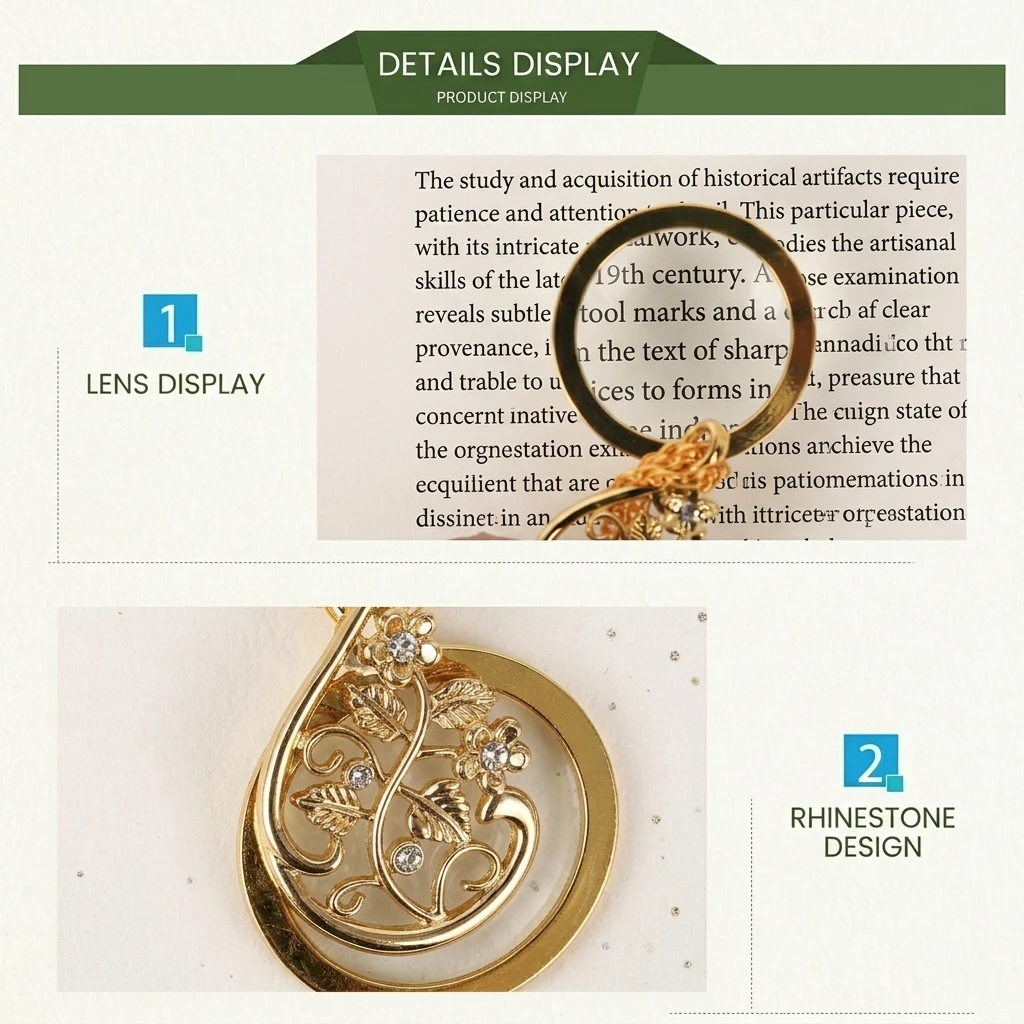 Premieragers.com - Elegant Vintage Rhinestone Magnifier Necklace Details Display