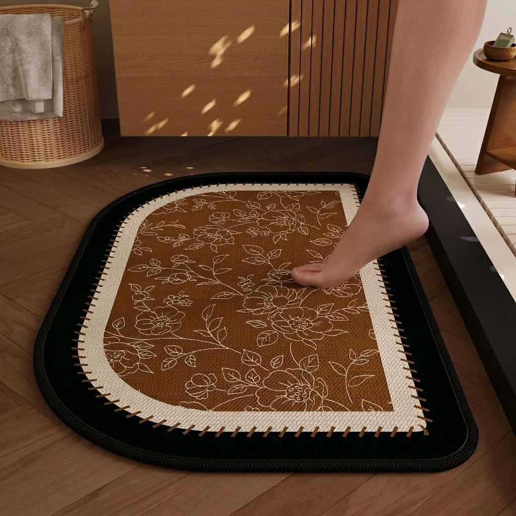 Premieragers.com - Modern Linen-Textured Non-Slip Bath Mat