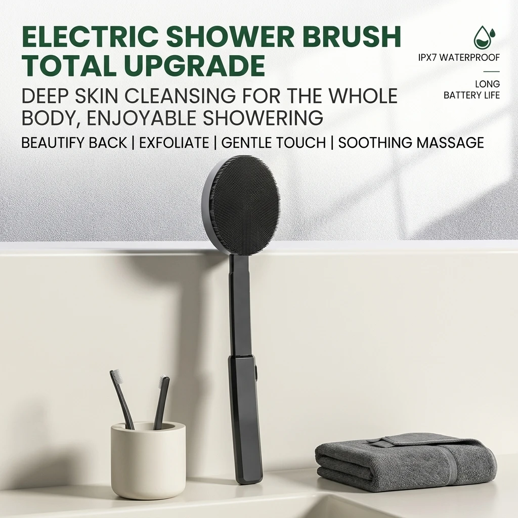 premieragers.com - Bend-free electric shower Brush - Deep Skin Cleansing For The Whole Body Enjoyable Showering