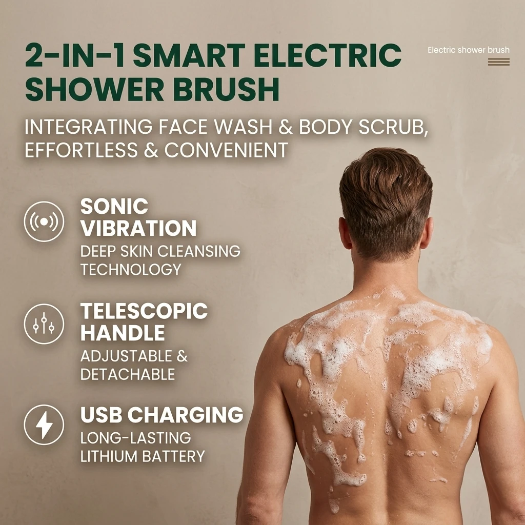 premieragers.com - Bend-free electric shower brush - 2-in-1 Smart Electric Shower Brush