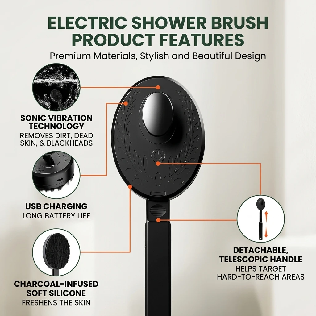 premieragers.com - Bend-free electric shower brush - Electric Shower Brush Product Features